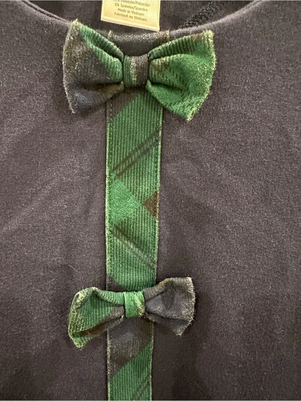 Gymboree Navy Dress with Green Tartan Trim and Bows